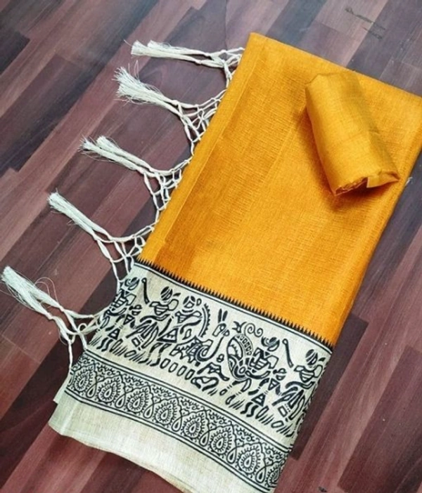 MYRA Khadi Cotton Mustered Color Saree With Separate Blouse - Free Size, Mustered, Khadi Cotton, Pack of1